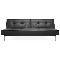 Splitback Deluxe Sofa Bed - Stainless Steel, Black Leather Look