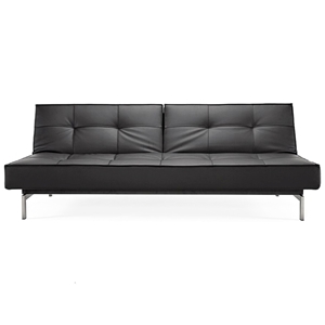 Splitback Deluxe Sofa Bed - Stainless Steel, Black Leather Look 