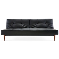 Splitback Deluxe Sofa Bed - Walnut Wood, Black Leather Look