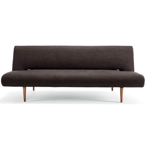 Unfurl Convertible Sofa Bed - Walnut Wood Legs, Brown & Black 