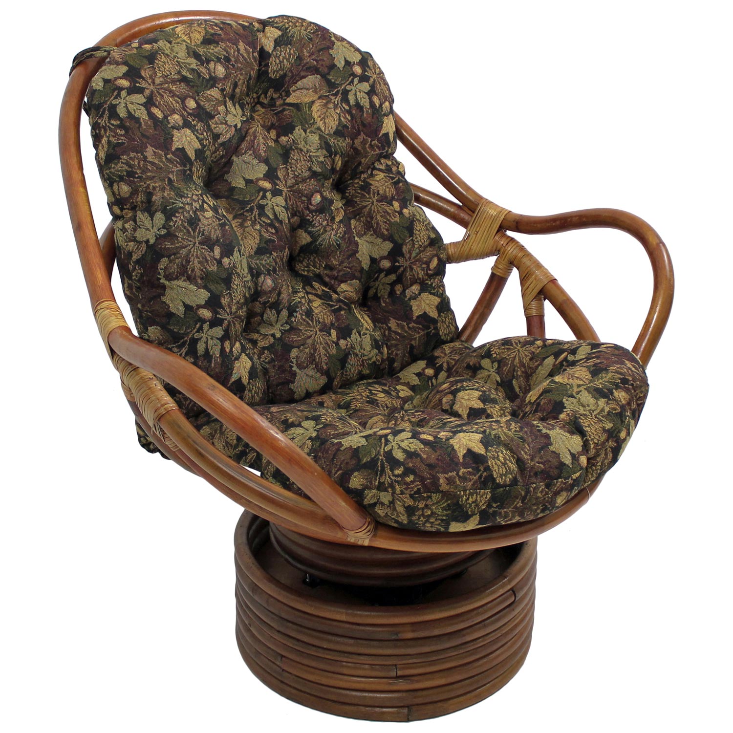 Bali Rattan Swivel Rocker Chair - Tufted, Tapestry Cushion | DCG Stores
