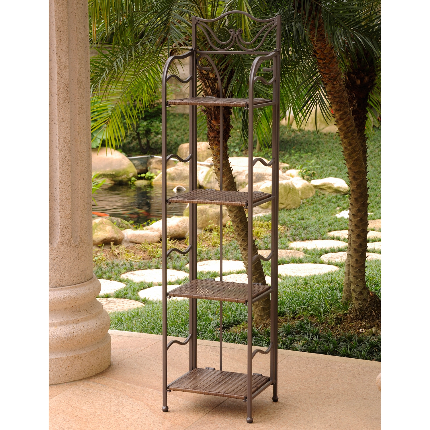 Valencia Bakers Rack - Antique Brown, 4-Tier, Folding | DCG Stores