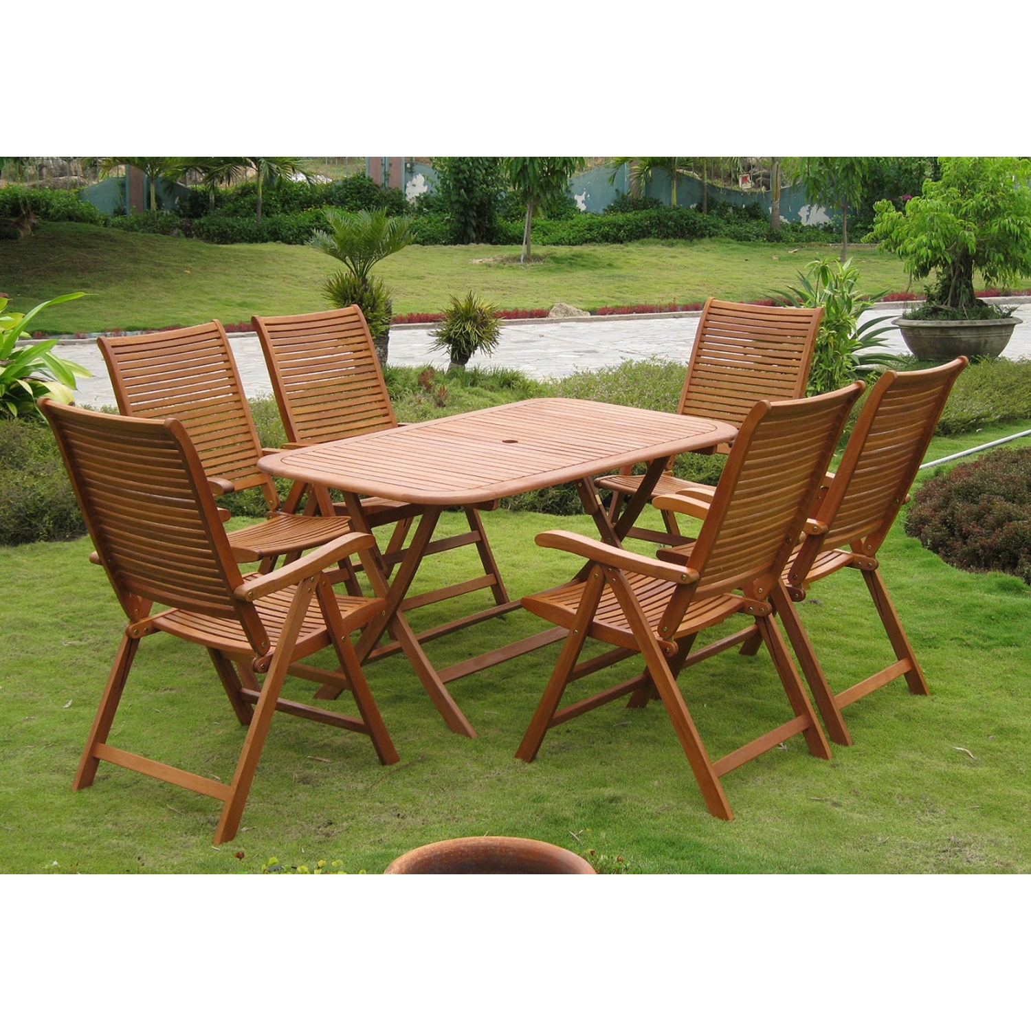 Royal Tahiti Aviles 7-Piece Balau Folding Patio Dining Set - Natural ...