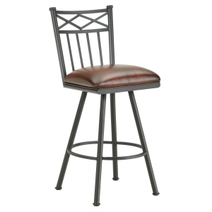 Alexander 30" Armless Swivel Bar Stool - X Motif, Lamp Black, Alligator Leather 