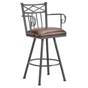 Alexander 26" Swivel Counter Stool - Armrests, X Motif, Lamp Black, Alligator Leather 