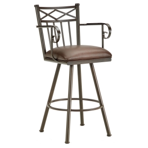 Alexander 26" Swivel Counter Stool - Armrests, X Motif, Rust, Leather 