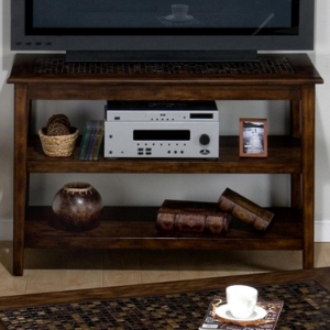 Baroque Sofa/Media Table - Mosaic Tile Inlay, 2-Shelf, Brown 