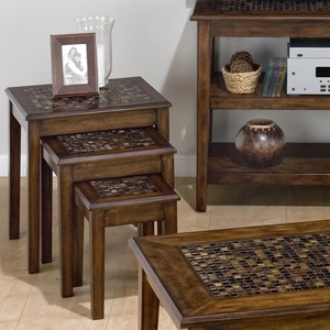 Baroque Nesting Tables - Mosaic Tile Inlay, Brown 