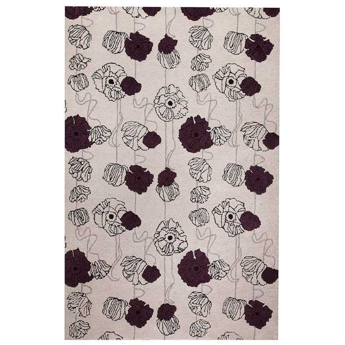 Frances Hand Tufted Floral Wool Rug in Grey and Mauve 