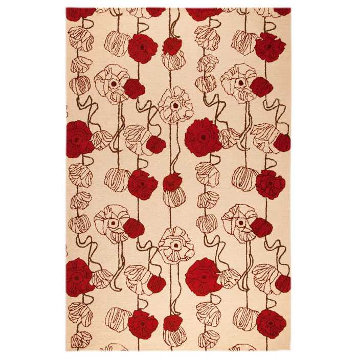Frances Hand Tufted Floral Wool Rug in Sand and Red 