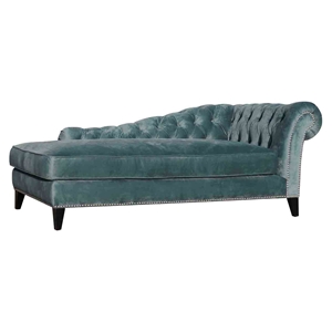 Bibiano Upholstery Chaise - Nailhead, Button Tufted, Velvet Blue 