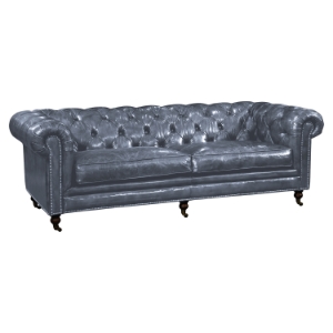 Birmingham Leather Sofa - Nailhead, Button Tufted, Black 