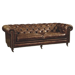 Birmingham Leather Sofa - Nailhead, Button Tufted, Brown 