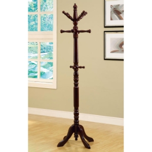 Prosperity Wood Coat Rack - Turned Accents, Cherry Finish 