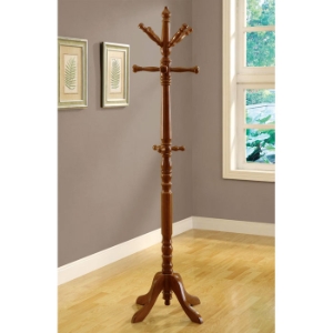 Prosperity Wood Coat Rack - Turned Accents, Oak Finish 