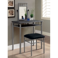 Infinity Vanity Table and Stool Set - Silver Metal, Microfiber Seat