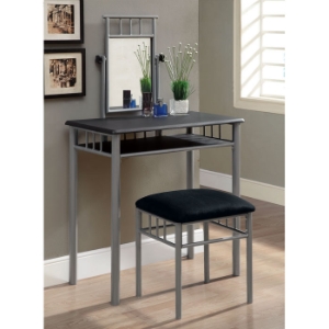 Infinity Vanity Table and Stool Set - Silver Metal, Microfiber Seat 
