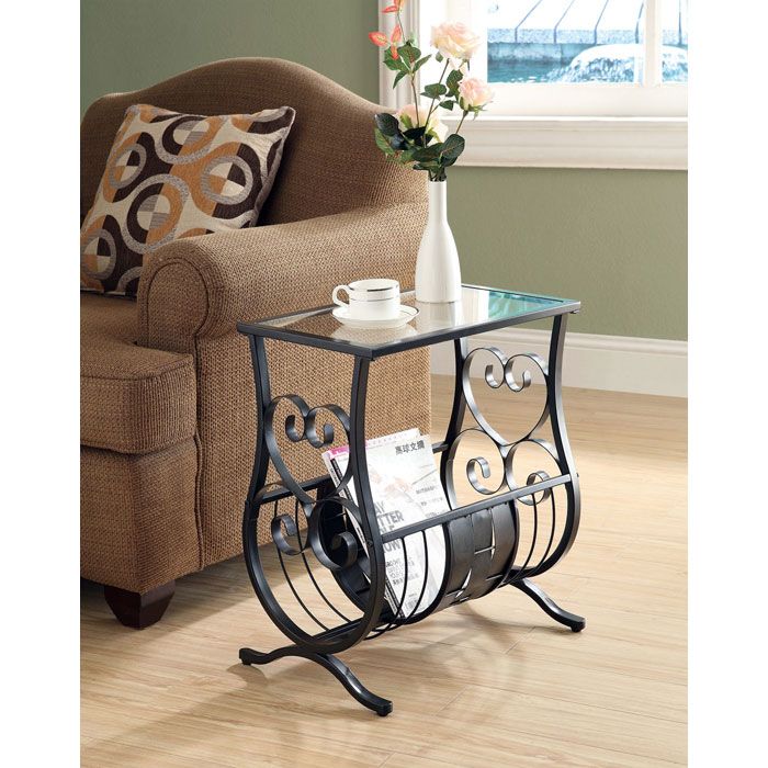 Passion Side Table with Magazine Rack - Satin Black, Glass Top | DCG Stores