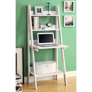 Edith Ladder Style Bookcase - Drop-Down Desk, White 