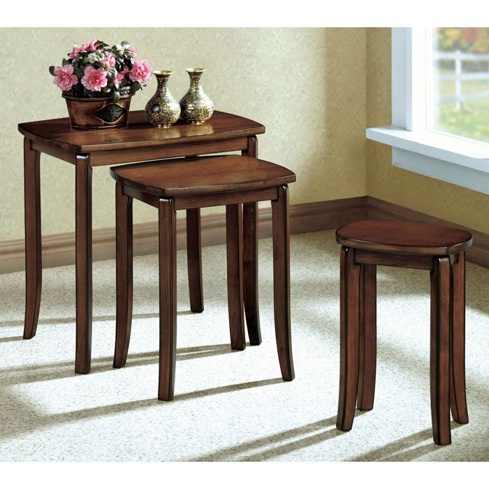 Chloe 3 Piece Nesting Tables Set - Walnut, Flared Legs | DCG Stores