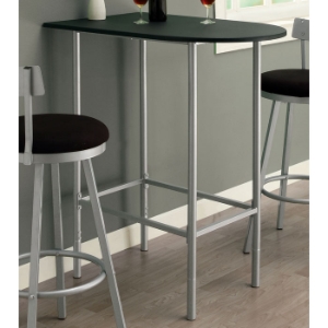 Retrospective Half Racetrack Pub Table - Black Top, Silver Metal 
