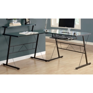 Sawyer L-Shaped Computer Desk - Glass, Black Finished Metal 