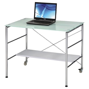 Desk-03 Writing Desk - Adjustable Shelf, White Glass Top, Chrome Leg 