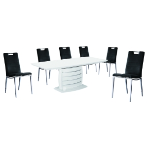 7 Pieces Cafe-446 Extended Dining Set - Black, White 