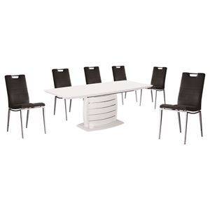7 Pieces Cafe-446 Extended Dining Set - Black, White 
