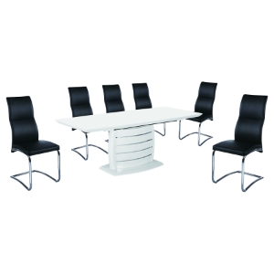 7 Pieces Cafe-446 Extended Dining Set - High Back, Black, White 