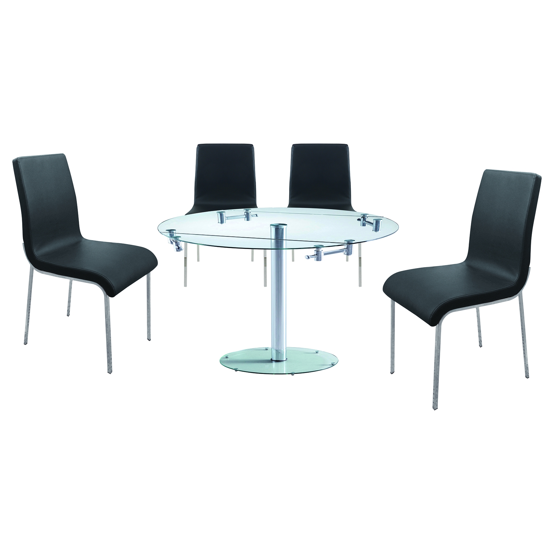 5 Pieces Cafe-409 Round Extended Dining Set - Black, Chrome | DCG