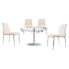 5 Pieces Cafe-409 Round Extended Dining Set - White, Chrome - NSI-441420S4311W