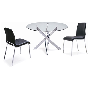 Cafe 5 Piece Dining Set - Round Glass, Black Chairs 