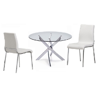 Cafe 5 Piece Dining Set - Round Glass, White Chairs