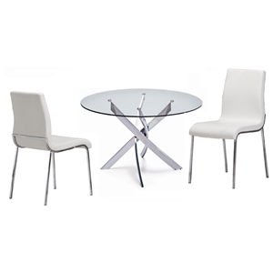 Cafe 5 Piece Dining Set - Round Glass, White Chairs 