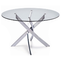 Cafe Round Dining Table - Tempered Glass, Chrome Legs