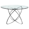 Cafe Round Dining Table - Glass, Intersecting Chrome Rings - NSI-431007