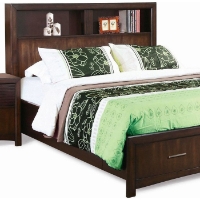 Edison King Storage Bed - Bookcase Headboard, Java Oak