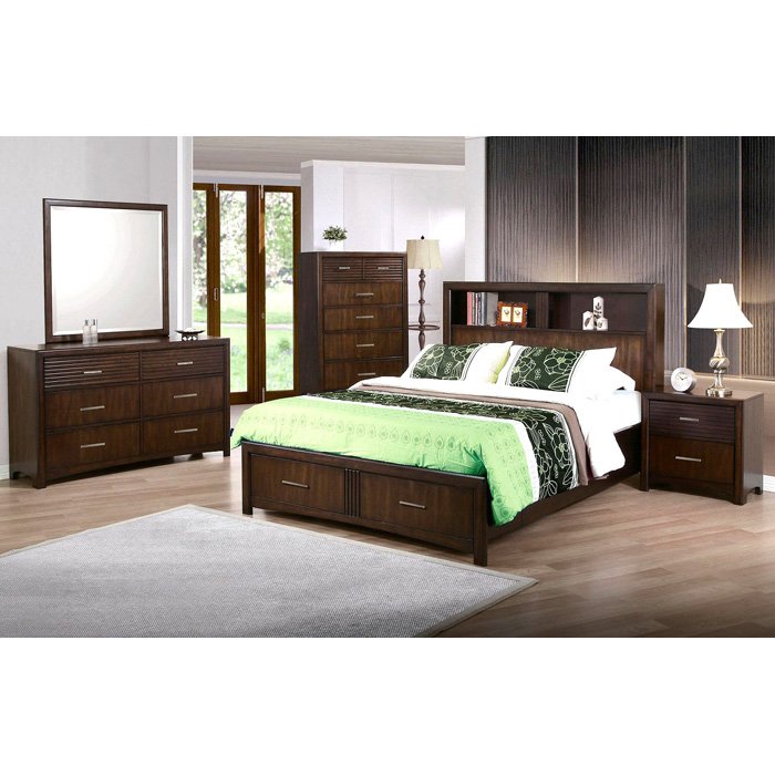 Edison Queen Storage Bed - Bookcase Headboard, Java Oak | DCG Stores