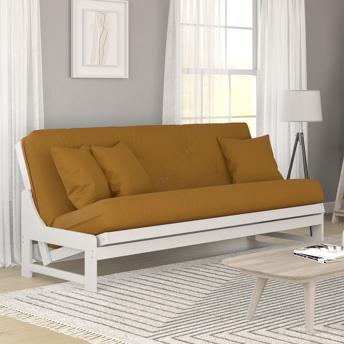 Arden Studio Line White Futon Frame & Mattress Set | DCG Stores
