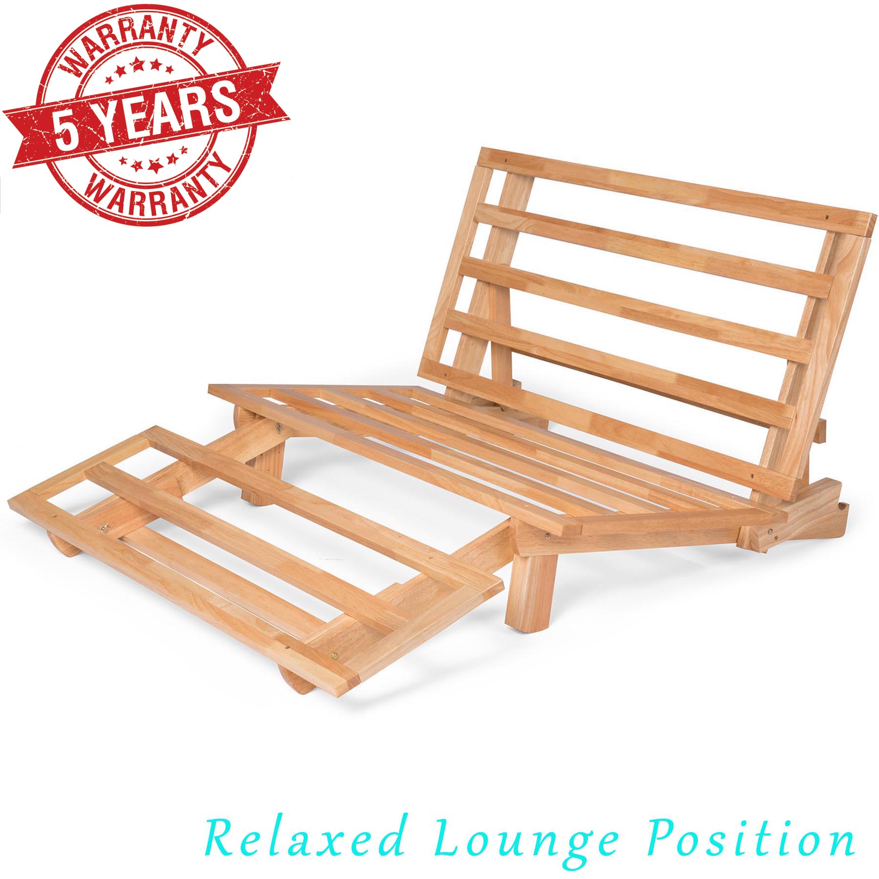 Tri-Fold Futon Lounger - Solid Wood Natural (Twin, Full, or Queen) | DCG Stores