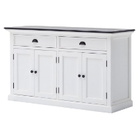 Halifax Contrast Buffet Table - 2 Drawers, Pure White, Black Top