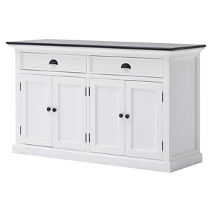 Halifax Contrast Buffet Table - 2 Drawers, Pure White, Black Top 