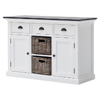 Halifax Contrast Buffet Table - 2 Baskets, Pure White, Black Top