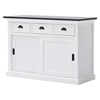 Halifax Contrast Buffet Table - Sliding Doors, Pure White, Black Top - NSOLO-B130CT