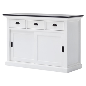 Halifax Contrast Buffet Table - Sliding Doors, Pure White, Black Top 