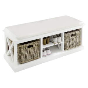 Halifax Bench and Basket Set with Seat Cushion - Pure White 