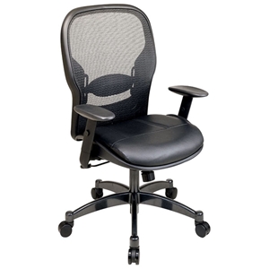 Space Seating 24 Series Professional Black Office Chair with Leather Seat 