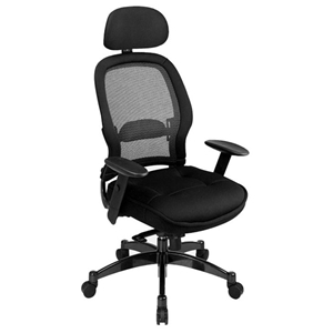 Space Seating 25 Series Professional Deluxe Black Office Chair with Adjustable Headrest 