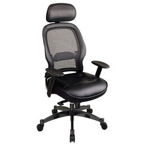 Space Seating 27 Series Professional Black Mesh Back and Leather Seat Office Chair 